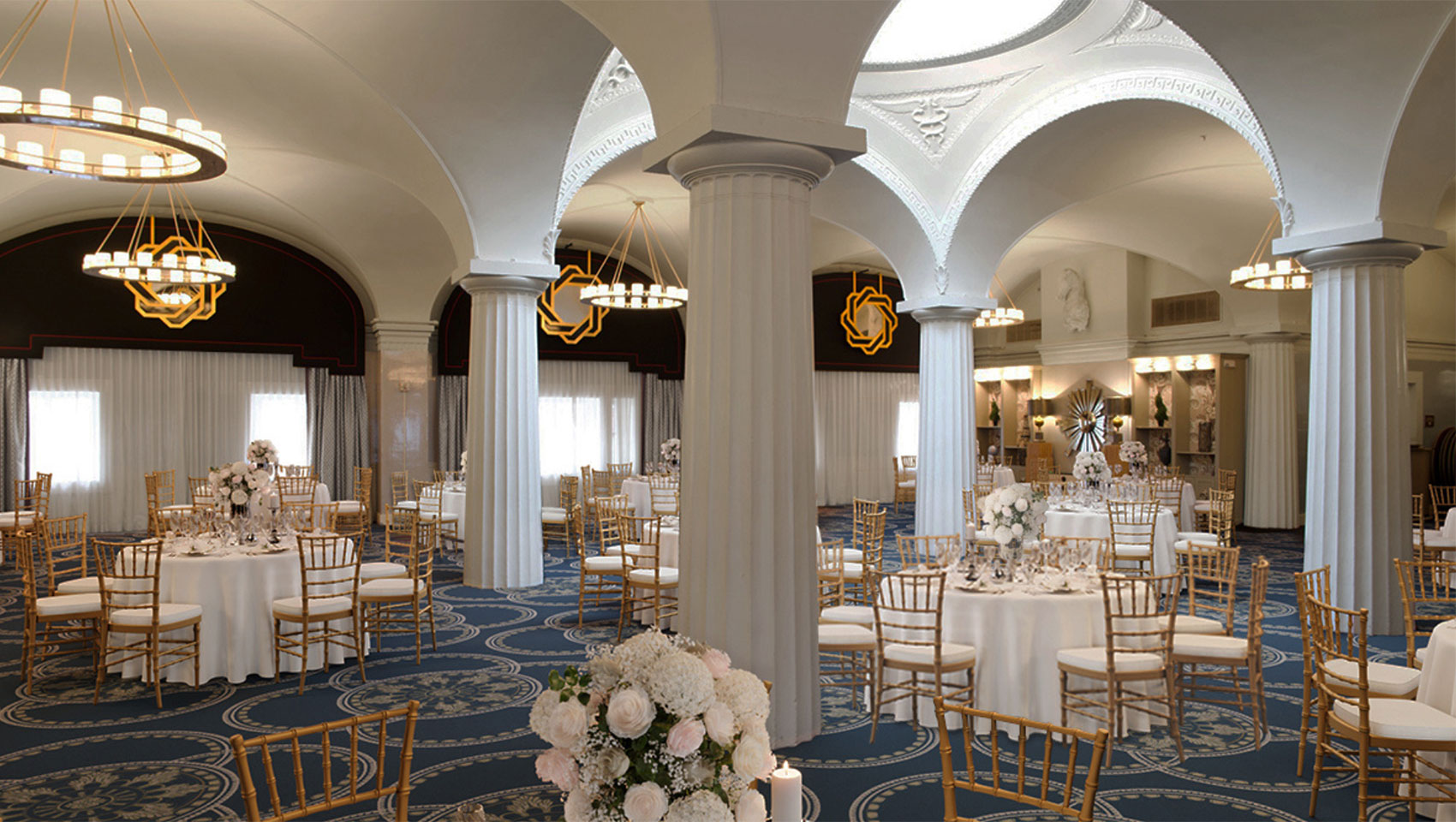 ballroom with wedding decorations