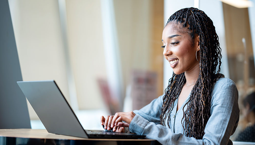 business woman working at laptop
