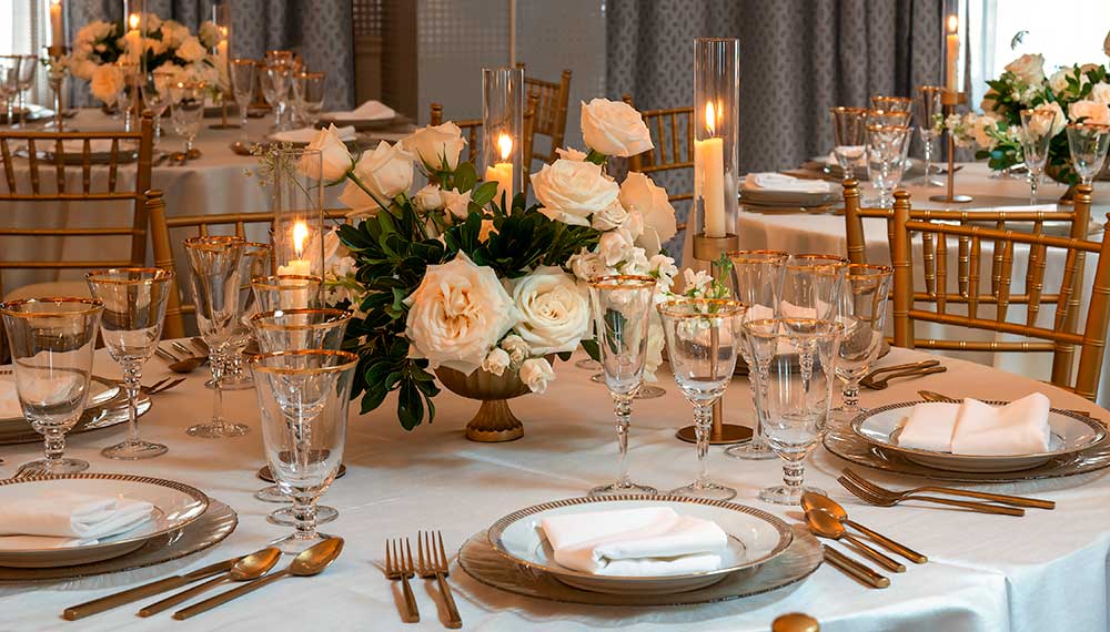 Wedding Reception tablescape in Paris Ballroom