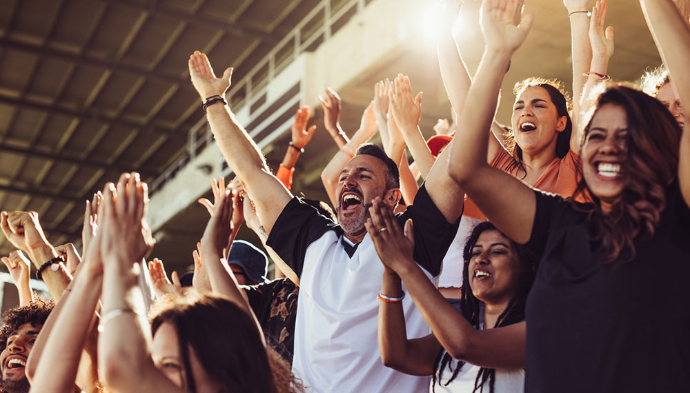 Fans celebrating at an arena