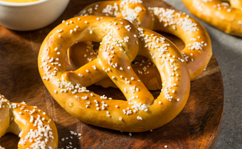 Warm soft Bavarian pretzels with salt